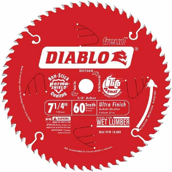 Diablo 7-1/4 In. 60-Tooth Ultra Finish Circular Saw Blade D0760A